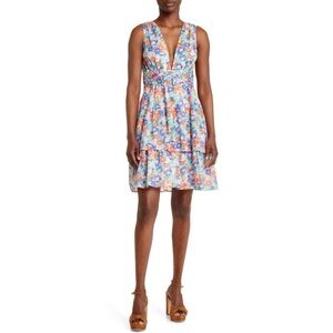 Banjanan A Line Dress Women’s Donna Floral Tiered Cotton V Neck Size XS